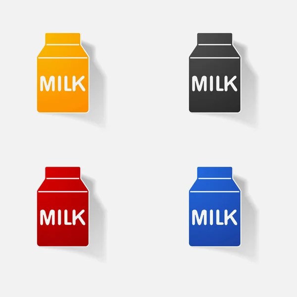 Productos de papel adhesivo elemento realista diseño ilustración paquete de leche — Vector de stock