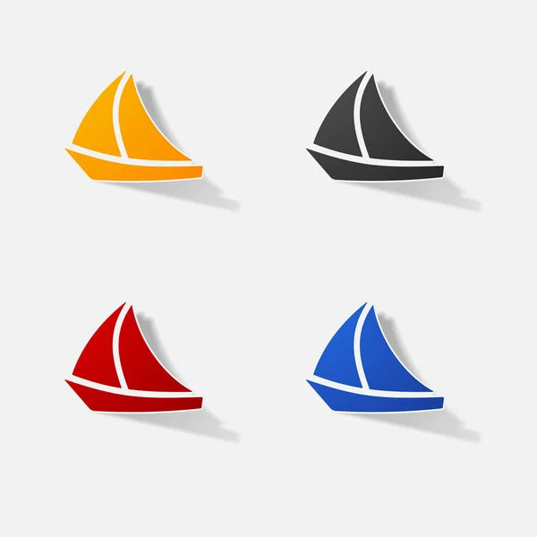 Klistermärke papper produkter realistiska element design illustration båt — Stock vektor