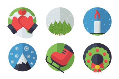 Vektör yeni yıl, Noel tema için şık, güzel, eşsiz simgeler kümesi. Tasarım için doğru çözüm