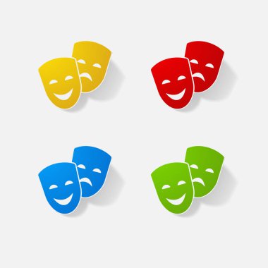 Etiket kağıt ürünleri gerçekçi öğesi tasarım komedi ve trajedi maskesi