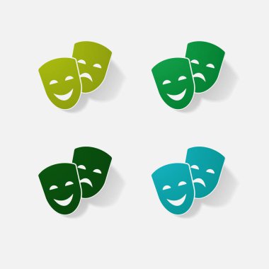 Etiket kağıt ürünleri gerçekçi öğesi tasarım komedi ve trajedi maskesi