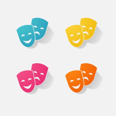 Etiket kağıt ürünleri gerçekçi öğesi tasarım komedi ve trajedi maskesi