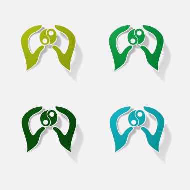 Etiket kağıt ürünleri gerçekçi öğesi tasarım illüstrasyon eller