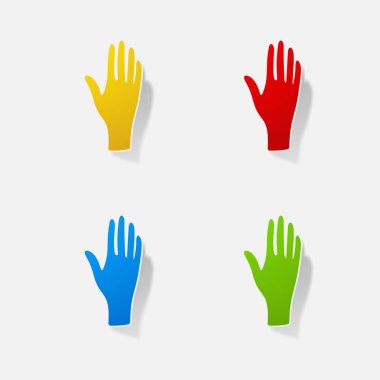 Etiket kağıt ürünleri gerçekçi öğesi tasarım illüstrasyon eller