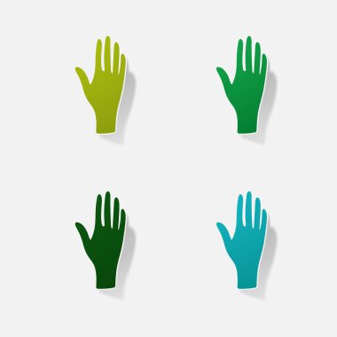 Etiket kağıt ürünleri gerçekçi öğesi tasarım illüstrasyon eller