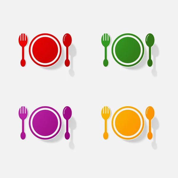 Sticker paper products realistic element design illustration Spoon plate fork — Stock Vector