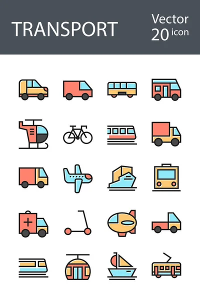 Icone di trasporto impostato in stile retrò con colori misti, la tendenza nel 2017, una soluzione eccellente per SEO, applicazioni mobili, siti web, pixel perfetto — Vettoriale Stock