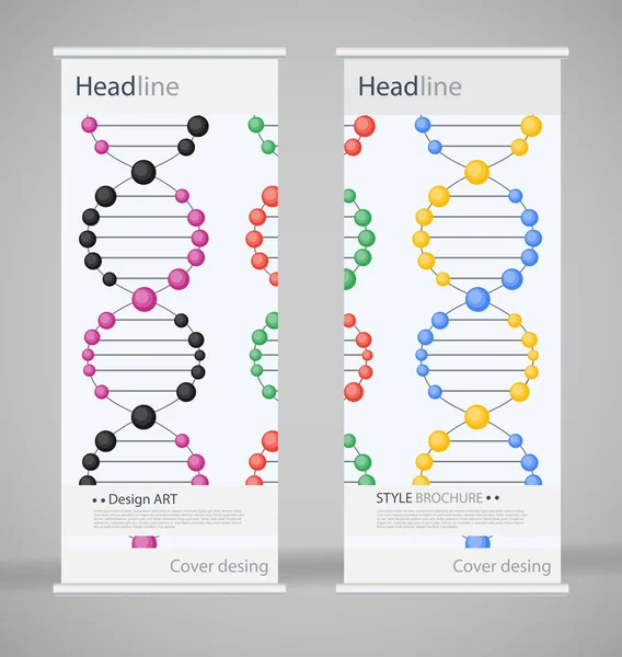 宣传册封面设计。摘要卷起。现代海报杂志布局模板。花式矢量的头版。.Dna。美丽的螺旋分子的结构。科学概念 — 图库矢量图片#
