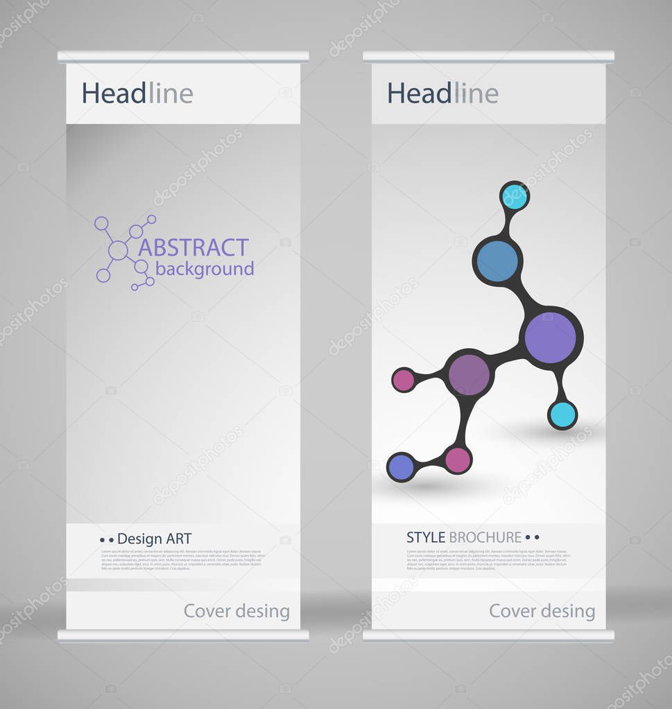 Brochure cover design. Abstract roll up. Modern poster magazine layout template. Fancy vector front page.   . DNA. Beautiful structure of the spiral molecule. Science concept