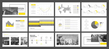 Bu şablon en iyisi olarak pazarlama ve reklam, broşür ve afiş, faaliyet raporu içinde kullanılan bir iş sunumu. Öğeleri bir koyu gri arka plan üzerinde