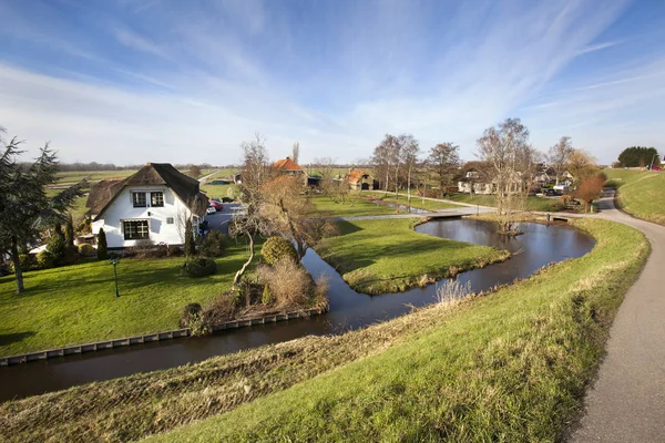 Голландский пейзаж польдера с фермой и несколькими домами — стоковое фото