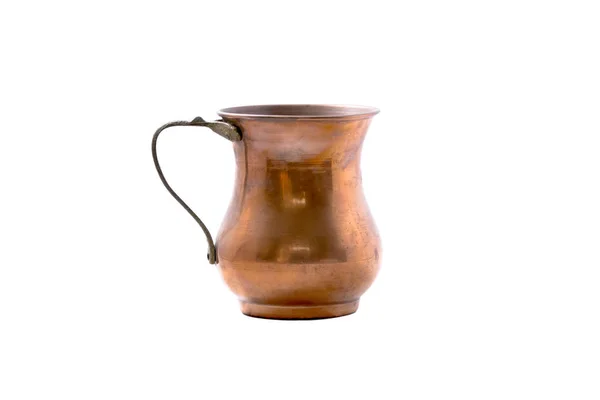 Pote de cobre antigo redondo com punho de ferro forjado — Fotografia de Stock