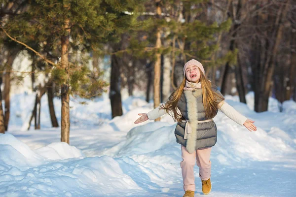 Petite fille en veste grise idiots dans un parc en hiver — Photo