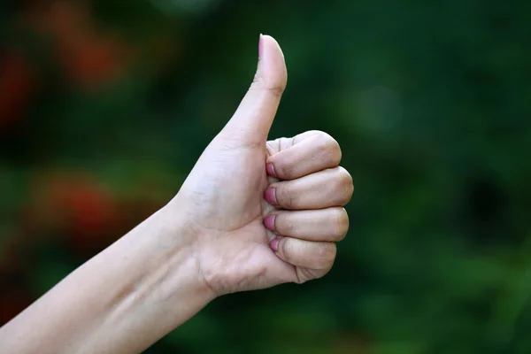 Primer plano de la mano haciendo gesto de pulgar hacia arriba —  Fotos de Stock