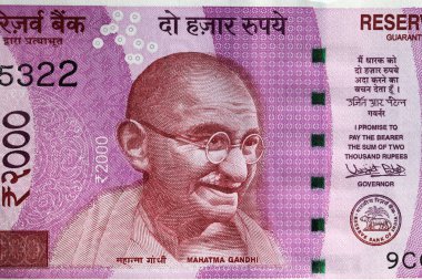 Mahatma Gandi portre Hint 2000 Rupisi banknot makro, Hindistan para portre üzerinde