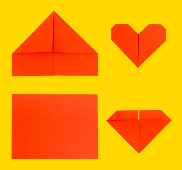 Corazón Hecho Papel Estilo Origami Para Concepto Sanitario Color Rojo Imagen de stock