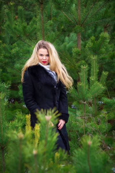 Vrouw poseren in de dennen — Stockfoto