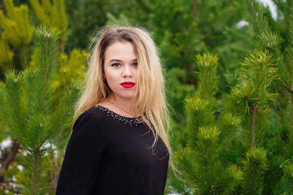 Meisje poseren in de dennen — Stockfoto