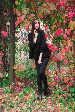 Güzel model sonbahar parkta poz