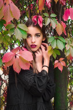 Güzel model sonbahar parkta poz