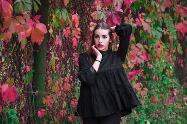 Güzel model sonbahar parkta poz