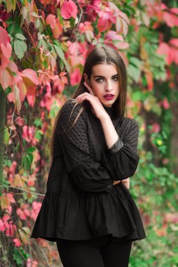 Güzel model sonbahar parkta poz