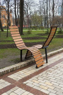 Bir ahşap Bank bahar parkta