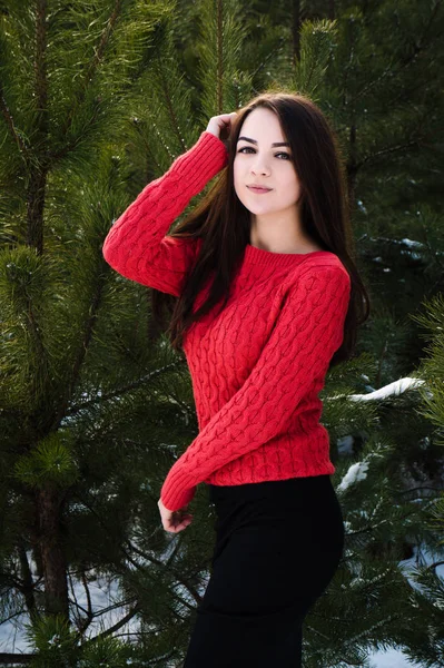 Beautiful young girl in a white winter forest — Stock Photo, Image