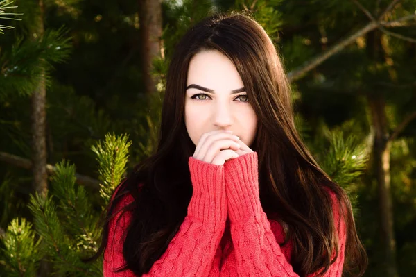 Красива молода дівчина в білому зимовому лісі — стокове фото