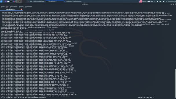 Hacker de trabalho com o sistema operacional. kali linux — Vídeo de Stock