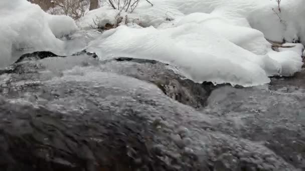 Agua Que Fluye Por Debajo Del Hielo Nieve Durante Invierno — Vídeos de Stock