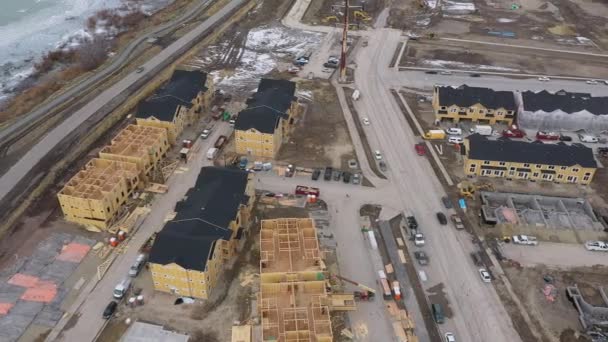 New Construction Development Next Lake Aerial View Booming Population Growth — Stock Video
