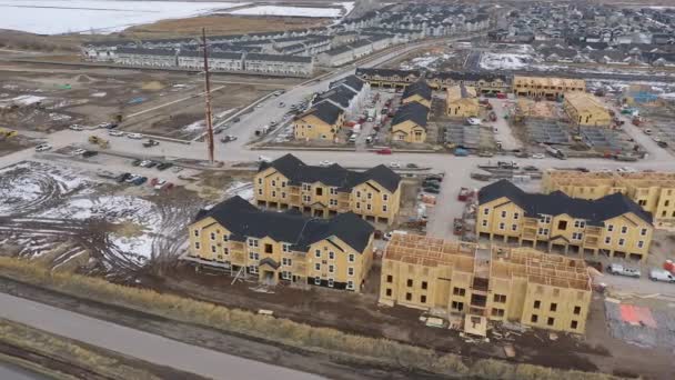 Construction New Housing Development Taking Empty Land Which Once Fields — Stock Video