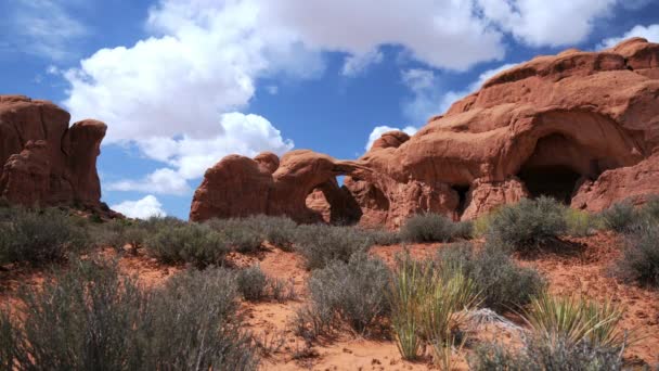 Lapso Tempo Deserto Utah Nuvens Que Movem Sobre Arches National — Vídeo de Stock