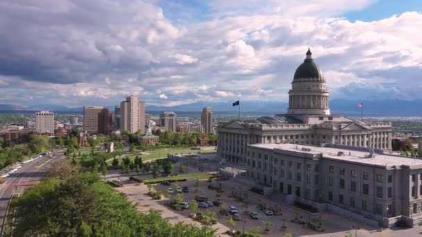 Vista Aérea Volando Hacia Centro Salt Lake City Utah Viendo — Vídeo de stock