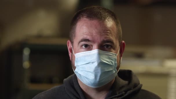 Man Looking Camera Wearing Face Mask Protection Coronavirus Out Break — Stock Video