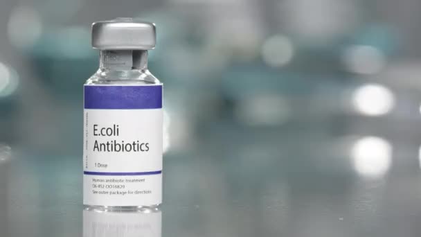 Coli Antibiotics Vial Medial Lab Slowly Rotating Left Side — Stock Video