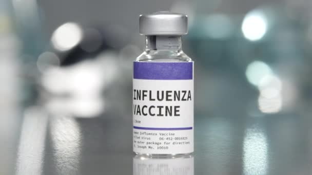 Vacina Contra Gripe Laboratório Médico Girando Lentamente — Vídeo de Stock
