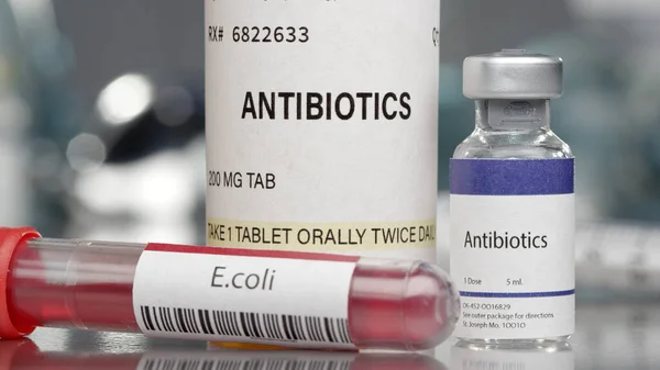 Hetteglass Med Antibiotika Flaske Med Coli Antistoffer – stockfoto