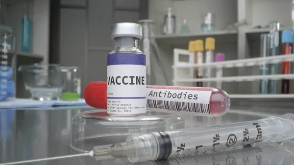 Vaksine Hetteglass Med Antistoffer Medisinsk Laboratorium Med Sprøyte – stockfoto