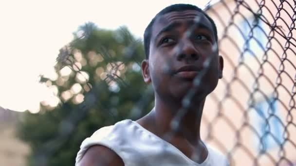 NEW YORK CITY: portrait of an African American boy basketball player — Αρχείο Βίντεο