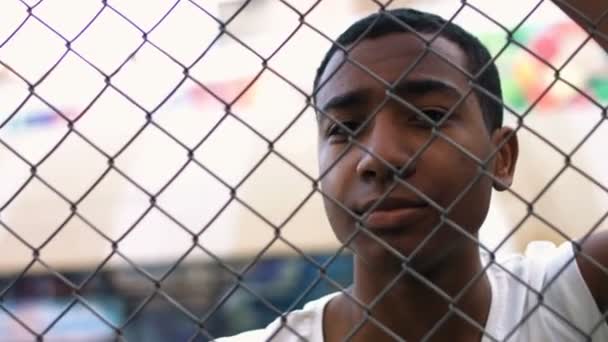 NEW YORK CITY: portrait of an African American boy basketball player — Αρχείο Βίντεο