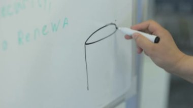 Adam bir beyaz tahta işaret üzerinde yazıyor