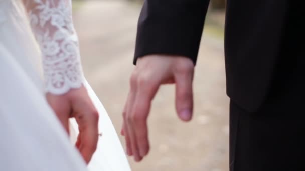 Wedding hand hold bokeh shot — Stock Video