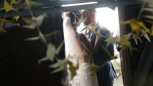 Newly wed couple watch each other — Stock video