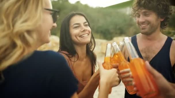 Amigos felices relajándose juntos . — Vídeo de stock