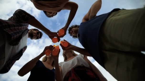 Young people drinking a beer. — Stock Video