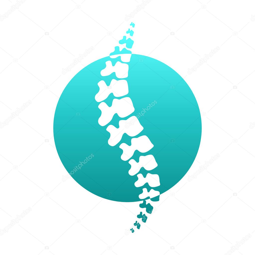Vector logo template. Human spine isolated silhouette illustration. Spine pain medical center, clinic, rehabilitation, diagnostic, surgery logo element. Flat modern silhouette illustration. Scoliosis
