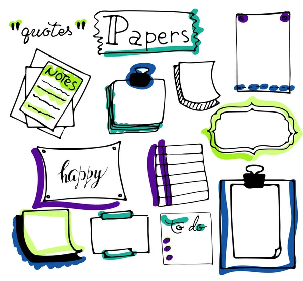 Conjunto de notas de papel dibujadas a mano, listas, en vector — Vector de stock
