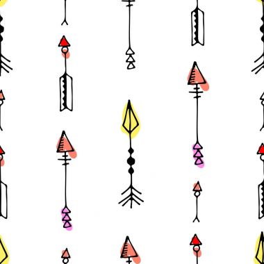 Beyaz zemin üzerine kabile vintage siyah ok. Sorunsuz vektör grafik renkli desen. yerli Amerikan tarzı. 